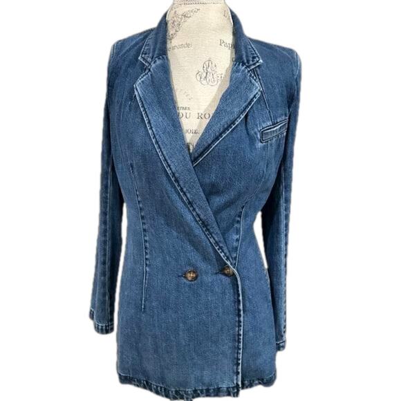 Anthropology Boyish Blazer Jacket Blue Jean Denim Size Small NWT - Picture 1 of 8